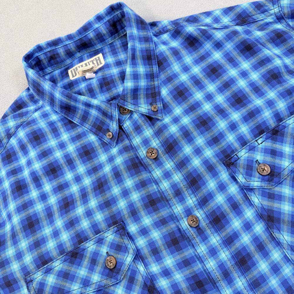 Duluth Trading Co Shirt Mens 3XL Blue Plaid Flannel Long Sleeve Button Up Casual